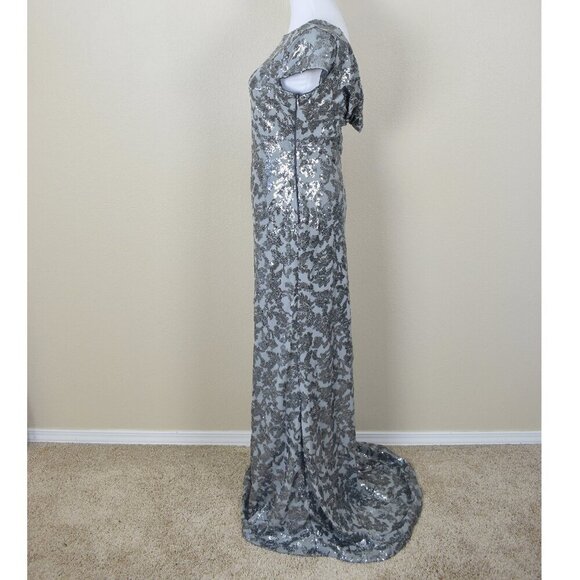 Calvin Klein Silver Sequin Cap Sleeve Backless Long Formal Dress 6 - Picture 4 of 10